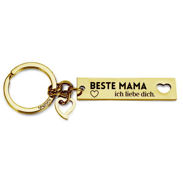 Schlüsselanhänger - schmal mit Herz "Beste Mama" [gold]