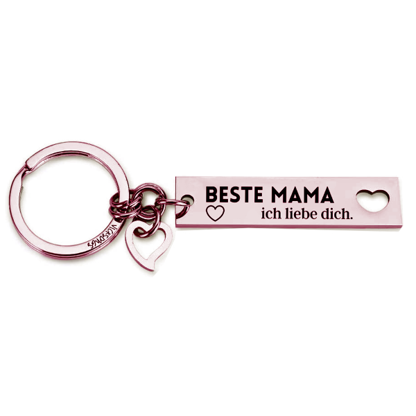 Schlüsselanhänger - schmal mit Herz "Beste Mama" [rosé]