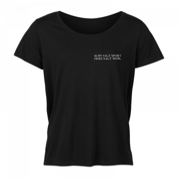 Damen T-Shirt - Kopf sagt Sport, Herz sagt Wein [schwarz]